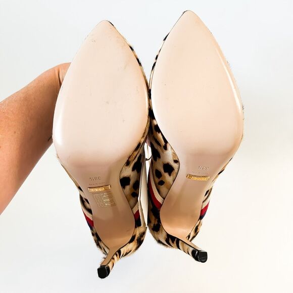Gucci Web Stripe Sylvie Leopard Animal Print Heels Pumps 38.5, 8.5 - Picture 9 of 12